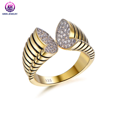 Personalized Retro Style 18K Gold Plated Teardrop Zircon Twist Stripe Thick Line Open Adjustable Ring For Women Kirin Jewelry