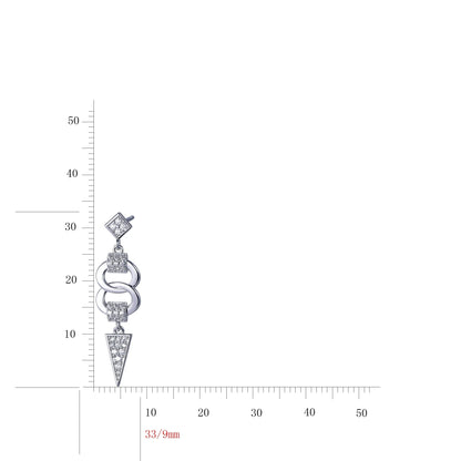 Rhodium Plated CZ Geometric Drop Earrings with Triangle Pendant