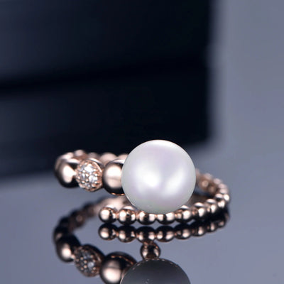 Rose gold sterling silver pearl ring jewelry women set finger diy large freshwater pearls rings rose gold white pearl ring Kirin Jewelry