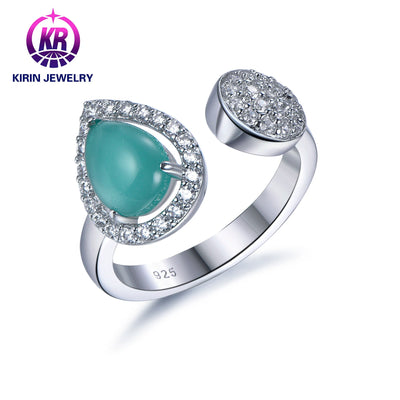 S925 sterling silver ring female fashion exquisite Opal water drops elegant retro opening zircon ring Kirin Jewelry