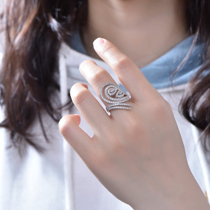 Silver CZ Pave Set Unique Wide Band Engagement Rings