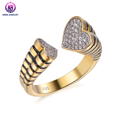 Trendy Gold Plated Heart Ring Inlay Rhinestones Chunky Alloy Statement Cuff Ring For Women Fashion Costume Accessories Kirin Jewelry