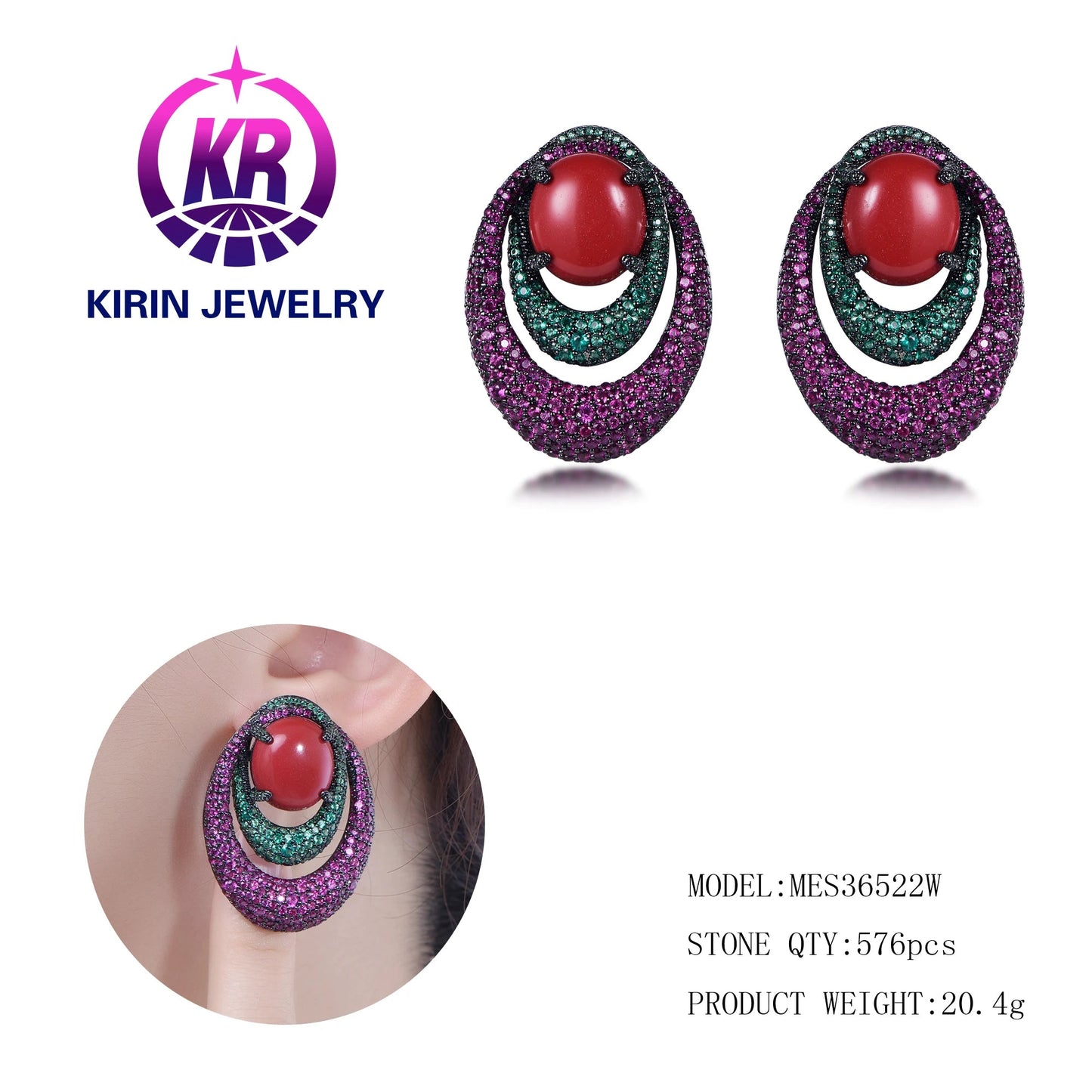 Vintage Style Fashion Earrings Cubic Zirconia Color Diamond Oval High Quality EarringsJewelry Western Earrings Kirin Jewelry