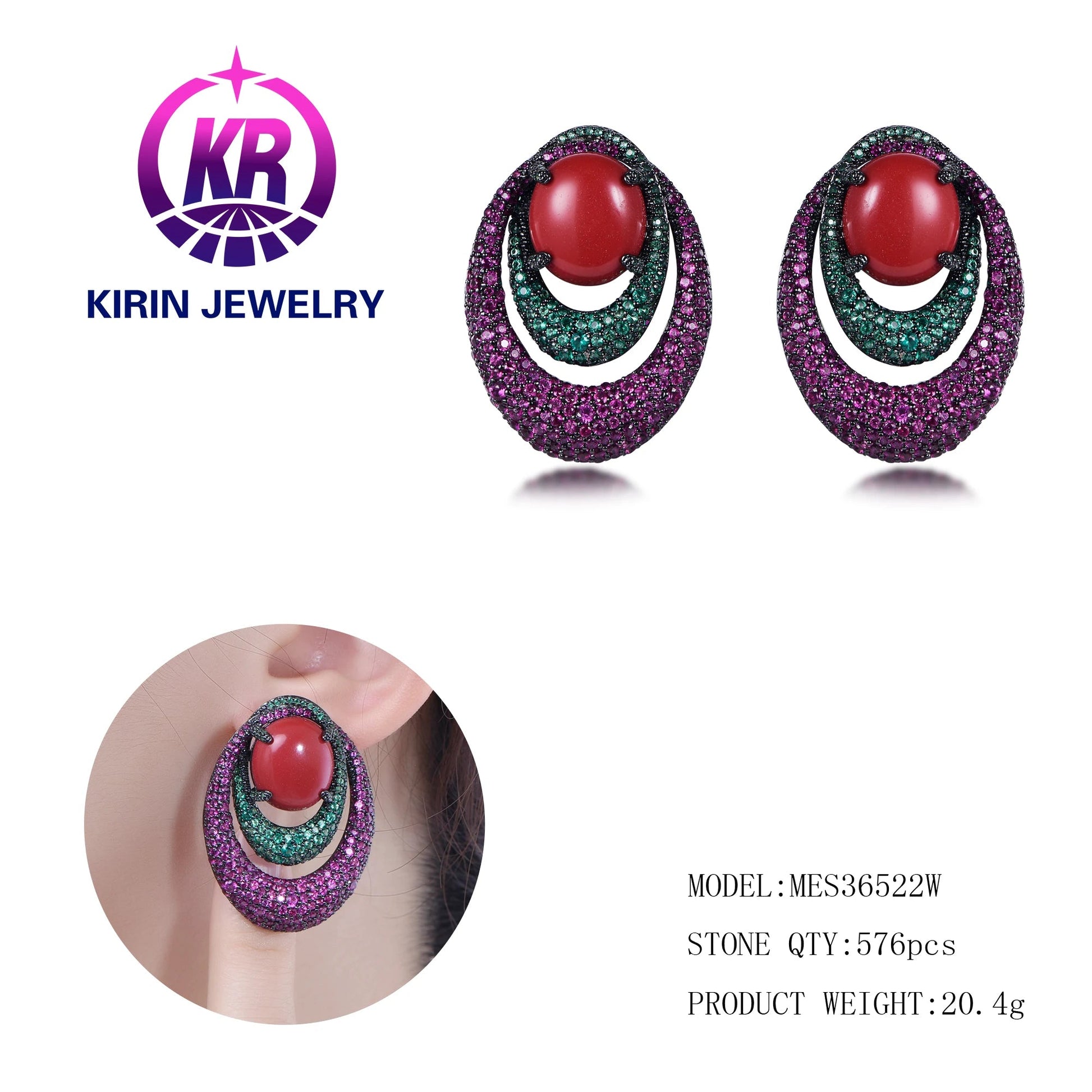 Vintage Style Fashion Earrings Cubic Zirconia Color Diamond Oval High Quality EarringsJewelry Western Earrings Kirin Jewelry