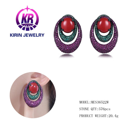 Vintage Style Fashion Earrings Cubic Zirconia Color Diamond Oval High Quality EarringsJewelry Western Earrings Kirin Jewelry