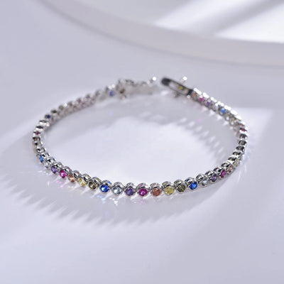 Wedding Jewelry Full Of Diamond 925 Sterling Silver Rainbow Bracelet Filled Crystal Diamond Bracelet Tennis Bracelet Kirin Jewelry