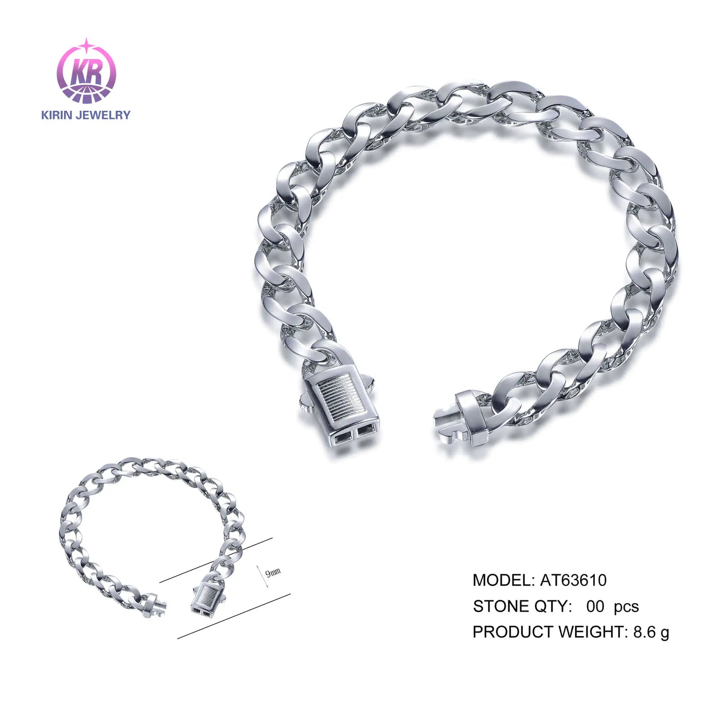Wholelsale 925 Silver Roadside Curb Cuban Link Chain Bracelet for Women