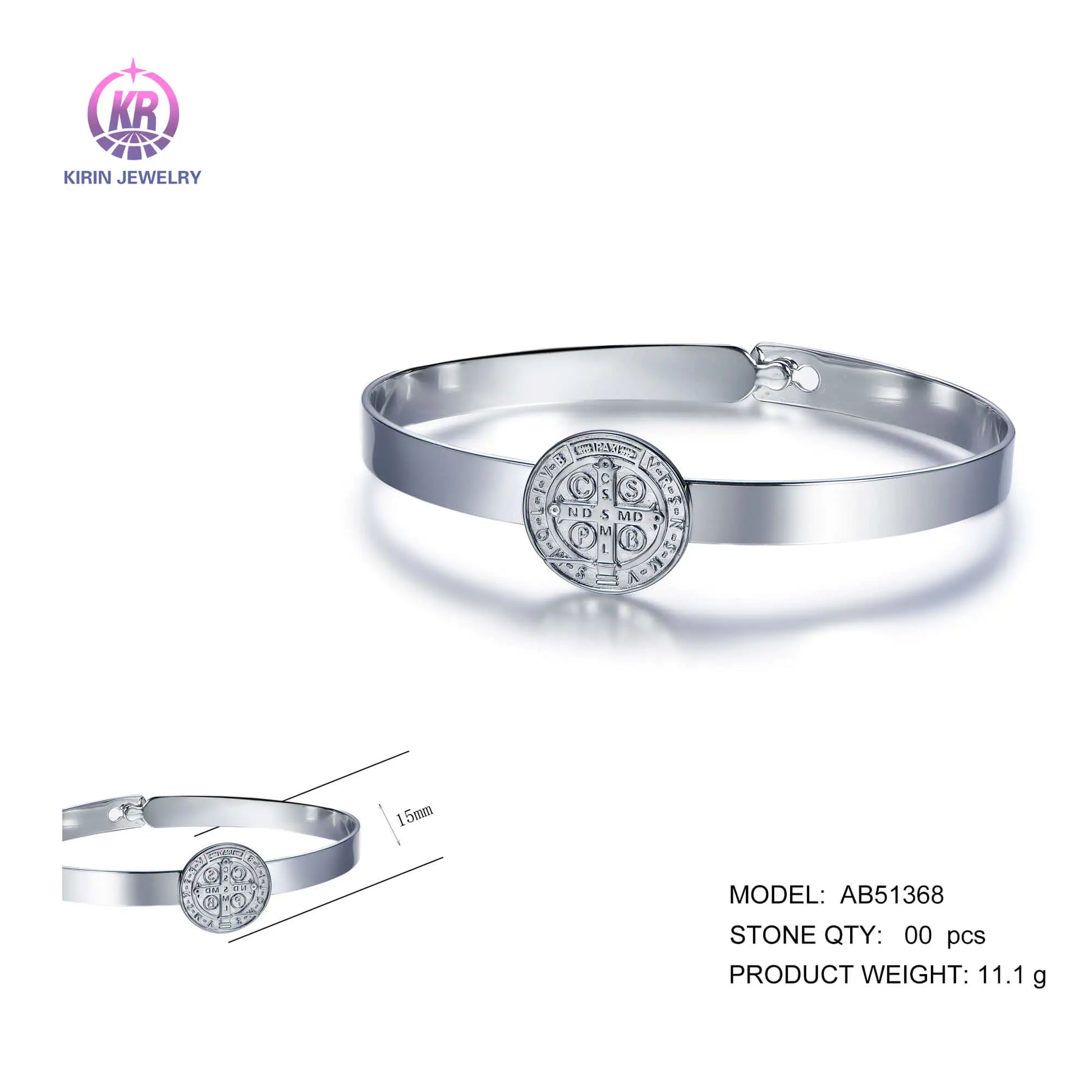 Wholelsale 925 Silver Saint Benedict Medal Religious Bangle Bracelets for Women