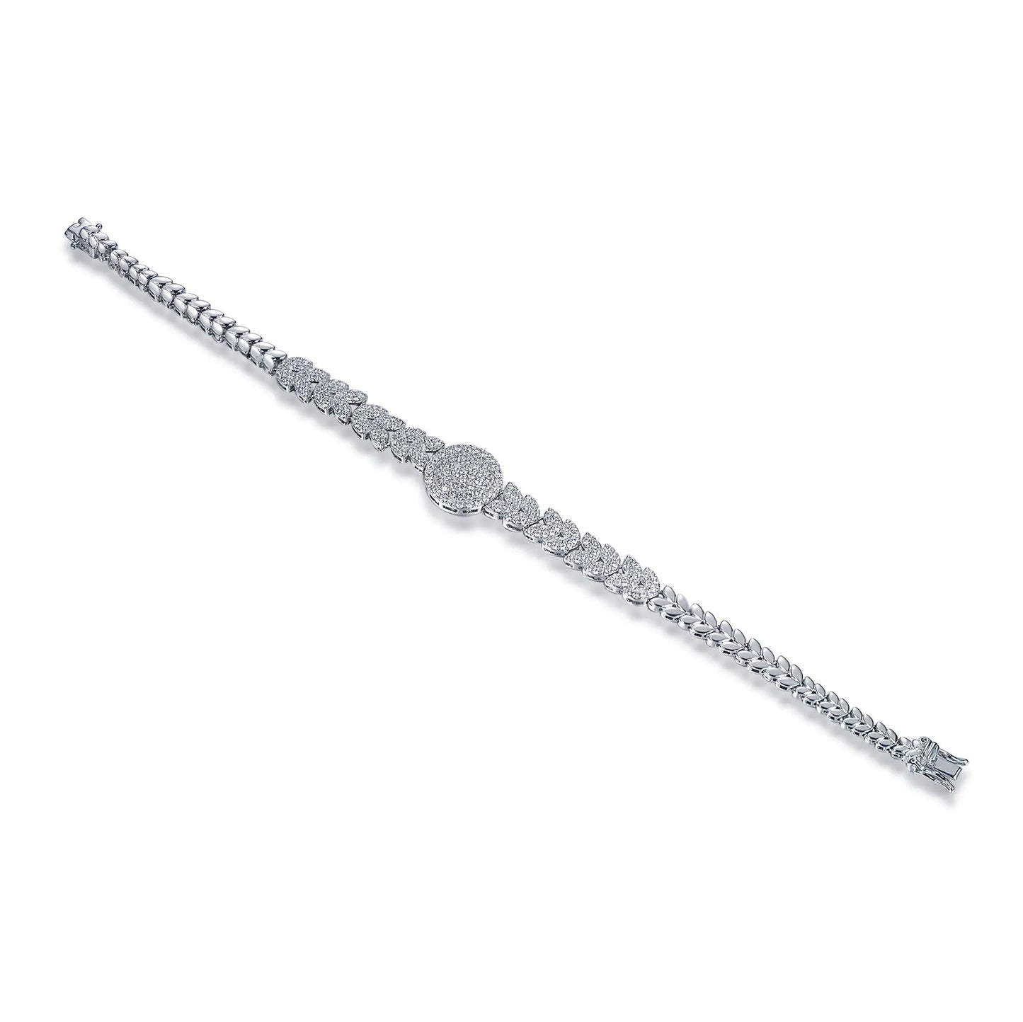 Wholelsale Silver CZ Rouind Cut Adjustable Leaf Design Bracelet​