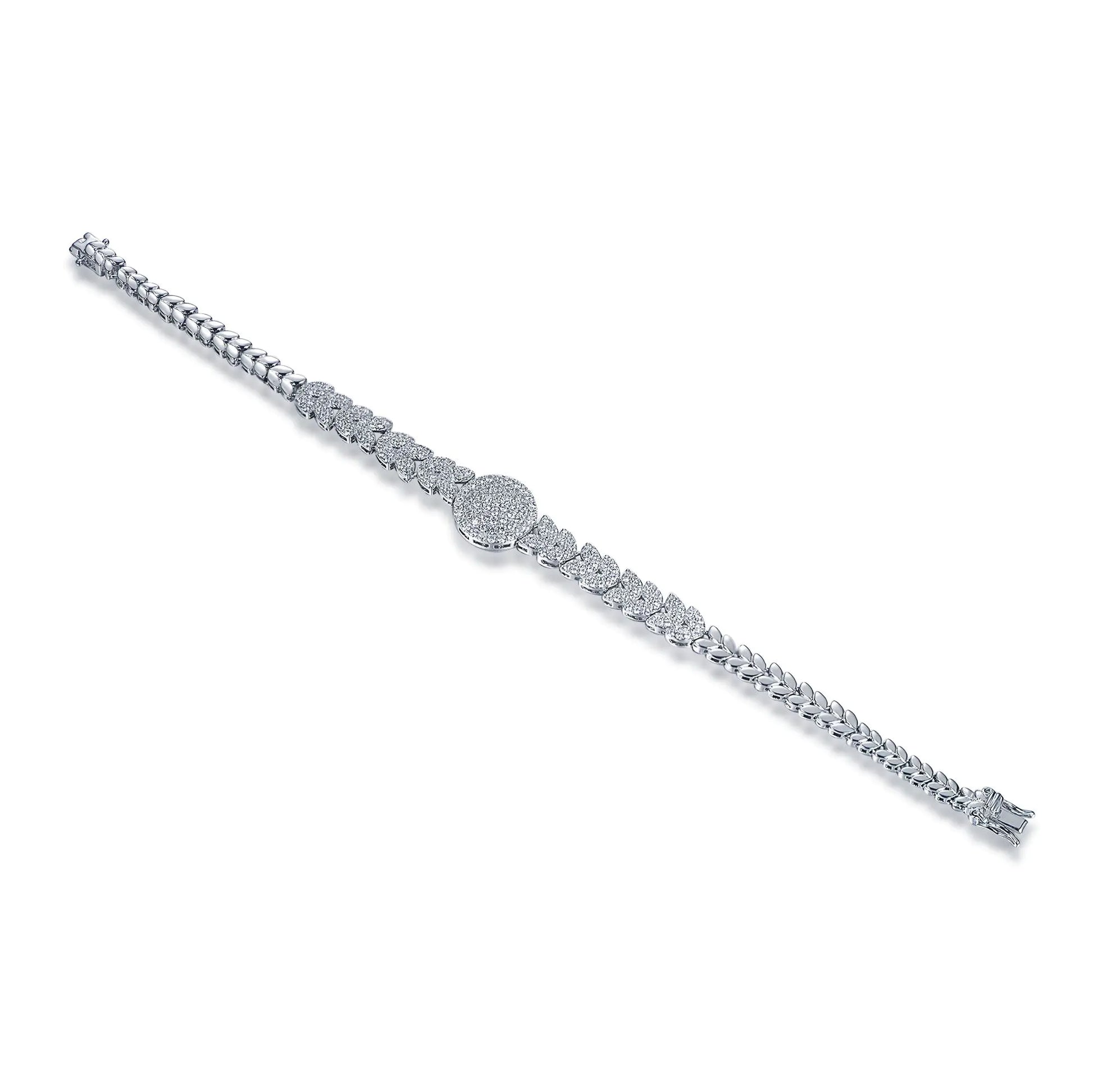 Wholelsale Silver CZ Rouind Cut Adjustable Leaf Design Bracelet​