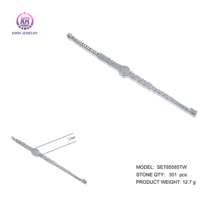 Wholelsale Silver Cubic Zircon Rouind Cut Adjustable Leaf Design Bracelet​ for Women