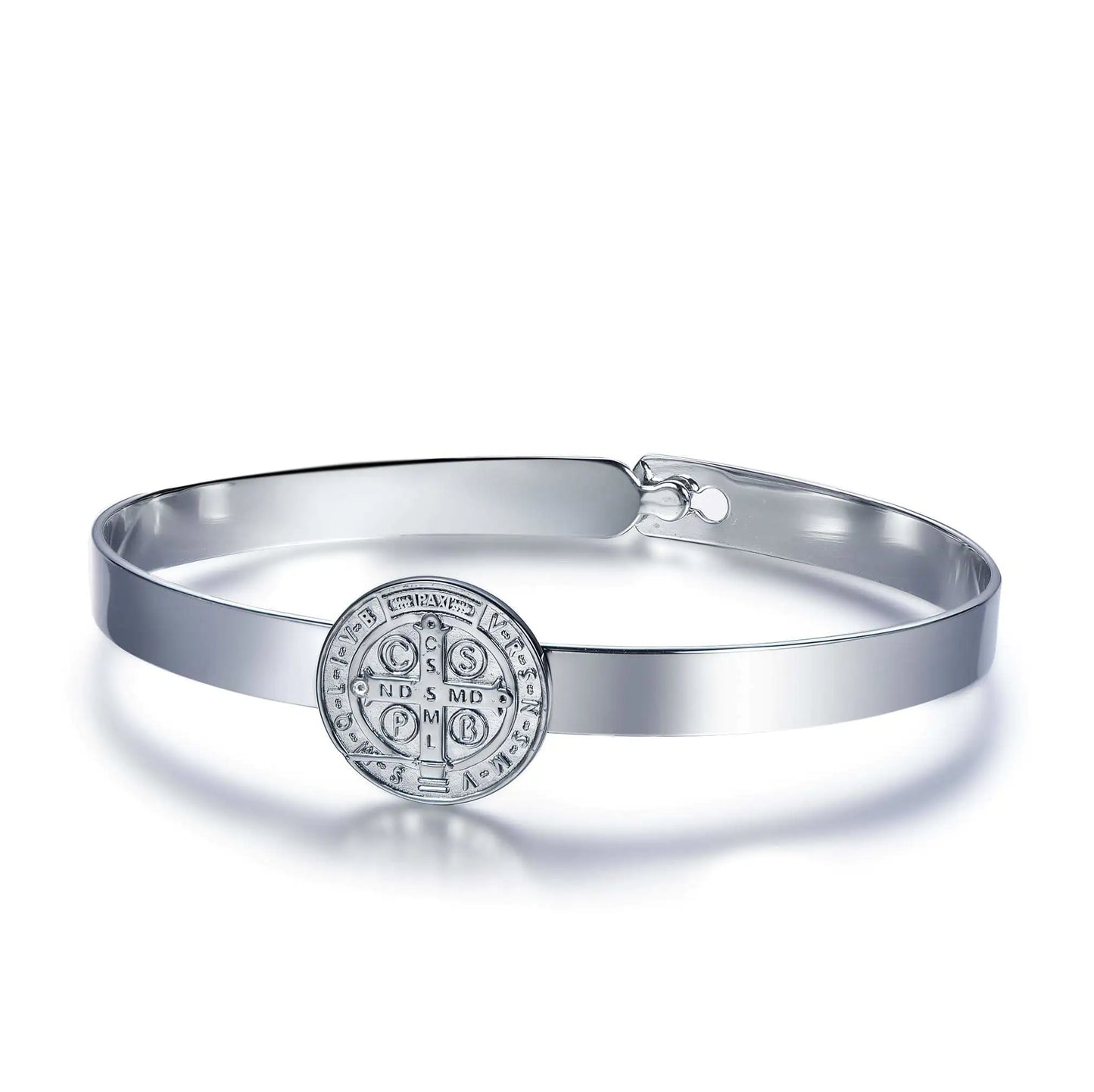 Wholelsale Silver Saint Benedict Medal Religious Bangle Bracelets