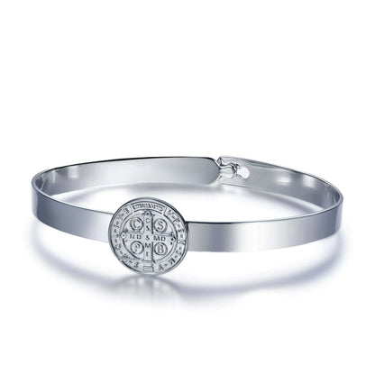 Wholelsale Silver Saint Benedict Medal Religious Bangle Bracelets
