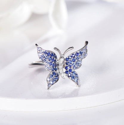Wholesale 18K Gold Blue Crystal Statement Butterfly Gemstone Ring