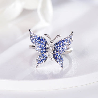 Wholesale 18K Gold Blue Crystal Statement Butterfly Gemstone Ring