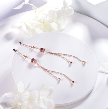 Wholesale 18K Gold Colorful Gemstone Long Tassel Dangle Stud Earrings