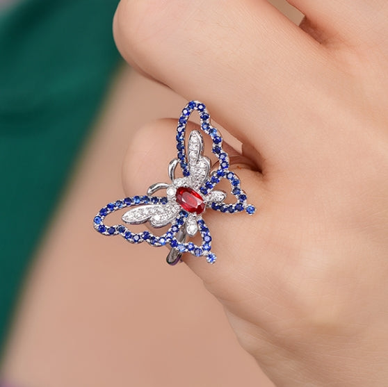 Wholesale 18K Gold Created Ruby & Sapphire Gemstone Butterfly Ring​ for Women