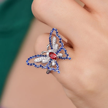 Wholesale 18K Gold Created Ruby & Sapphire Gemstone Butterfly Ring​ for Women