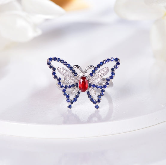Wholesale 18K Gold Created Ruby & Sapphire Gemstone Butterfly Ring​