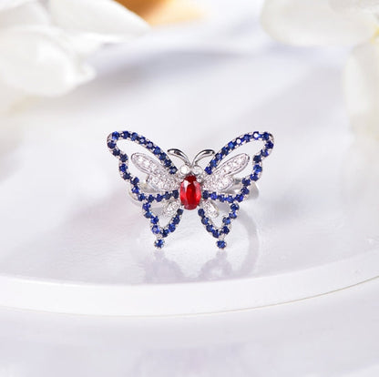 Wholesale 18K Gold Created Ruby & Sapphire Gemstone Butterfly Ring​