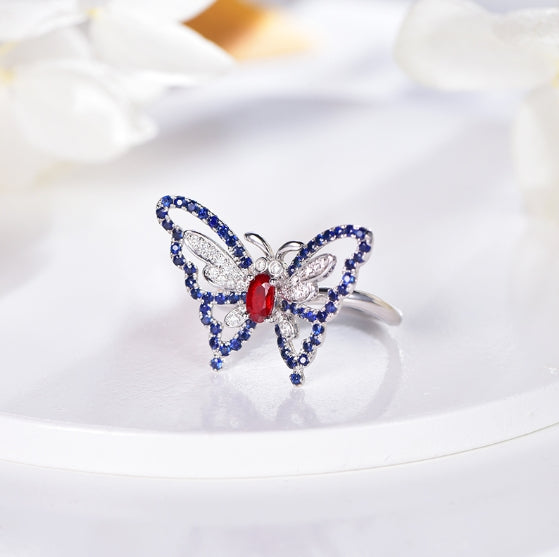 Wholesale 18K Gold Created Ruby & Sapphire Gemstone Butterfly Ring​