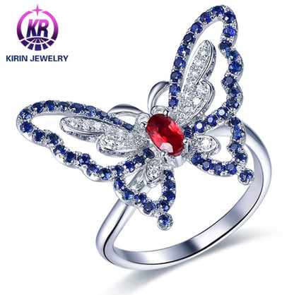 Wholesale 18K Gold Created Ruby & Sapphire Gemstone Butterfly Ring​