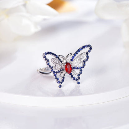 Wholesale 18K Gold Created Ruby & Sapphire Gemstone Butterfly Ring​
