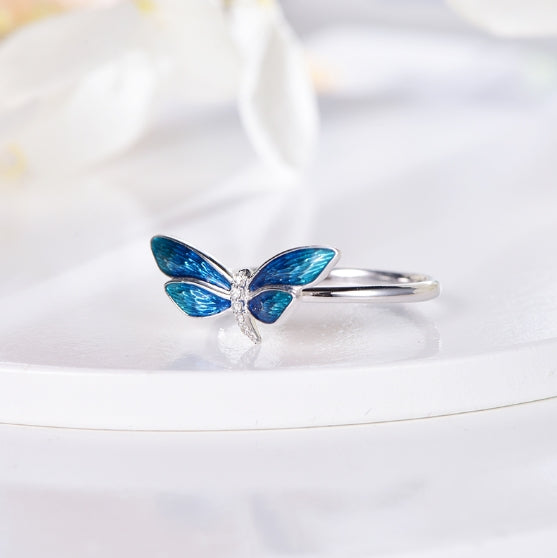 Wholesale 18K Gold Insect Finger Blue Dragonfly Jewelry Ring