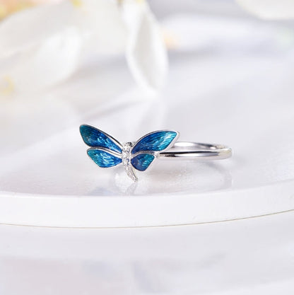 Wholesale 18K Gold Insect Finger Blue Dragonfly Jewelry Ring