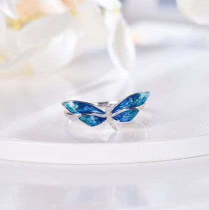 Wholesale 18K Gold Insect Finger Blue Dragonfly Jewelry Ring