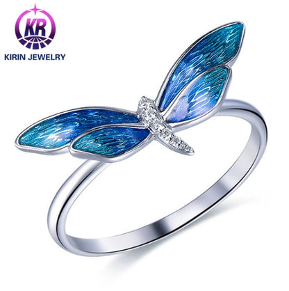 Wholesale 18K Gold Insect Finger Blue Dragonfly Jewelry Ring