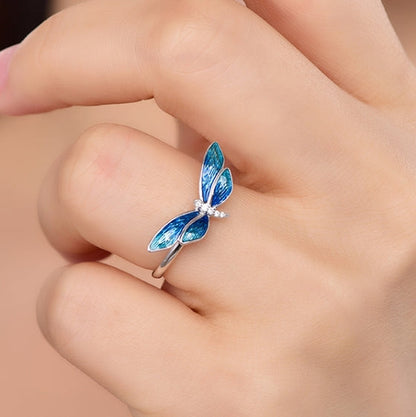 Wholesale 18K Gold Insect Finger Blue Dragonfly Jewelry Ring for Women