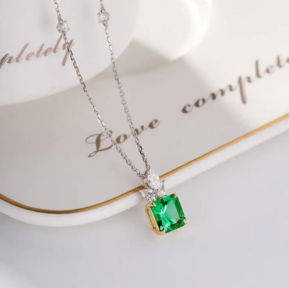 Wholesale 18K Gold Lab Created Diamond Emerald Square Pendant Necklace