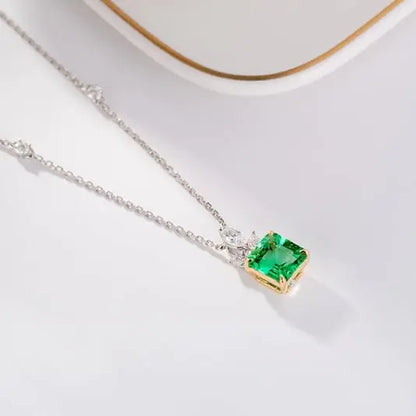 Wholesale 18K Gold Lab Created Diamond Emerald Square Pendant Necklace