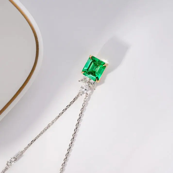 Wholesale 18K Gold Lab Created Diamond Emerald Square Pendant Necklace