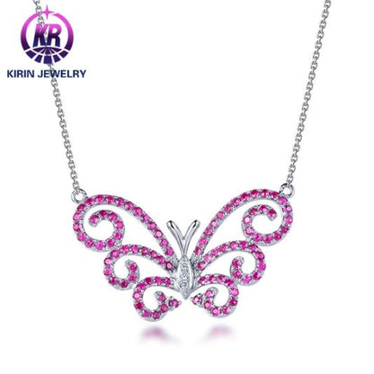 Wholesale 18K Gold Lab Created Diamond & Ruby Butterfly Necklace