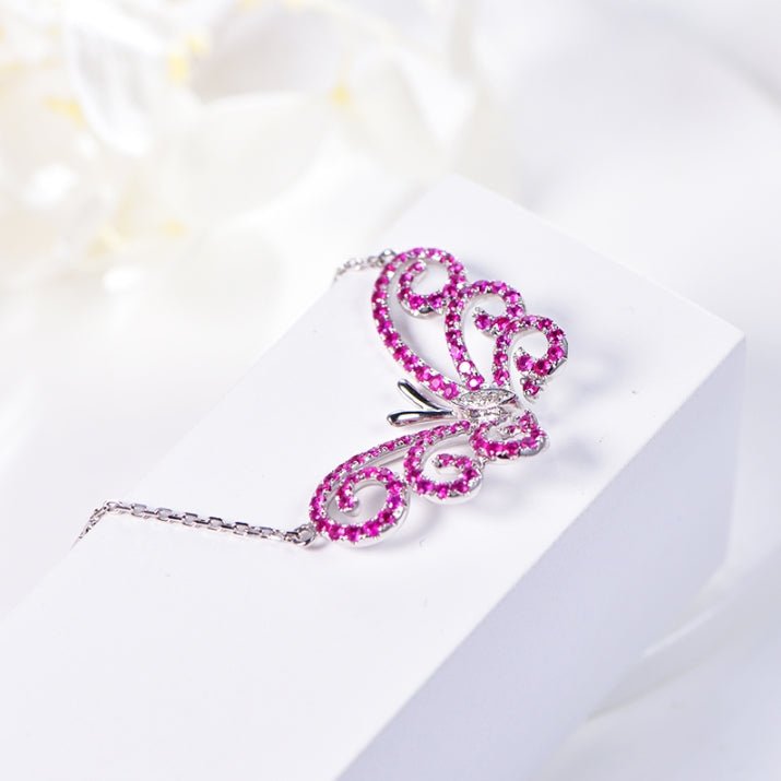 Wholesale 18K Gold Lab Created Diamond & Ruby Butterfly Necklace