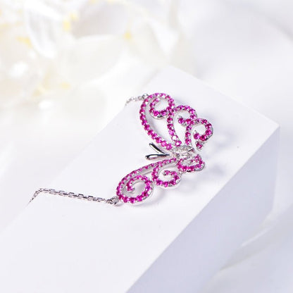Wholesale 18K Gold Lab Created Diamond & Ruby Butterfly Necklace