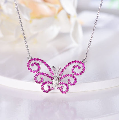 Wholesale 18K Gold Lab Created Diamond & Ruby Butterfly Necklace