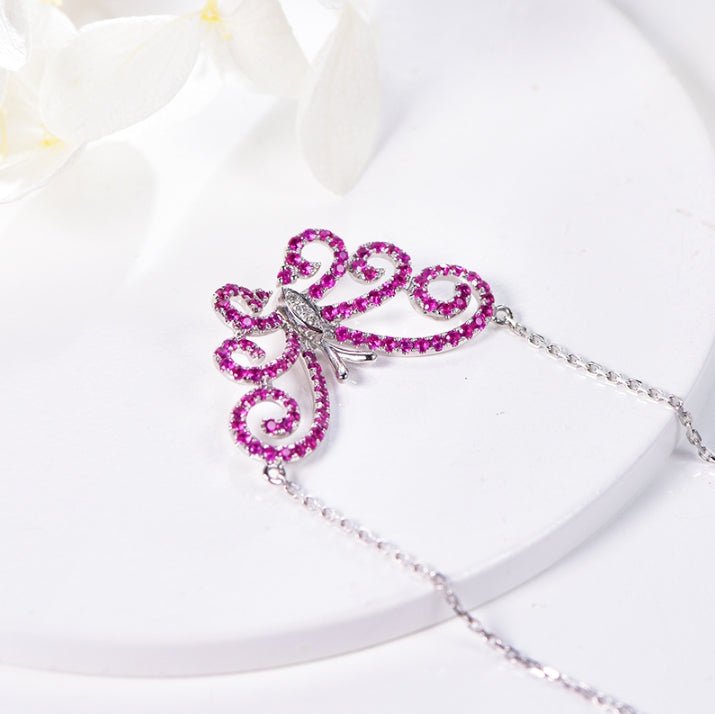 Wholesale 18K Gold Lab Created Diamond & Ruby Butterfly Necklace