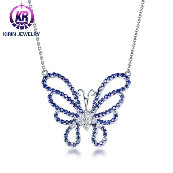Wholesale 18K Gold Lab Created Diamond Sapphire Butterfly Necklace
