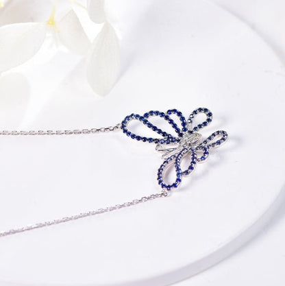 Wholesale 18K Gold Lab Created Diamond Sapphire Butterfly Necklace