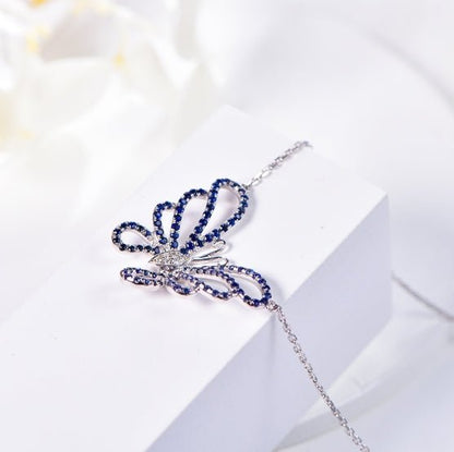Wholesale 18K Gold Lab Created Diamond Sapphire Butterfly Necklace