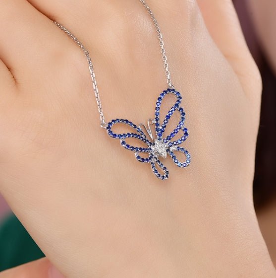 Wholesale 18K Gold Lab Created Diamond Sapphire Butterfly Necklace for Women