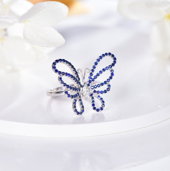 Wholesale 18K Gold Lab Created Diamond Sapphire Butterfly Ring