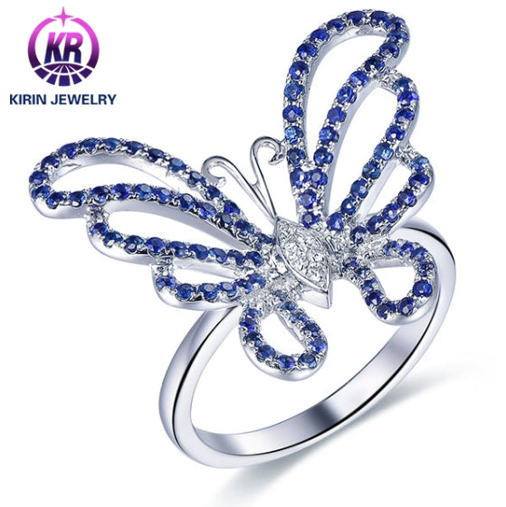 Wholesale 18K Gold Lab Created Diamond Sapphire Butterfly Ring