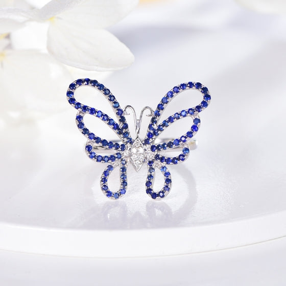 Wholesale 18K Gold Lab Created Diamond Sapphire Butterfly Ring