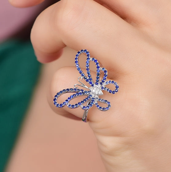Wholesale 18K Gold Lab Created Diamond Sapphire Butterfly Ring for Women