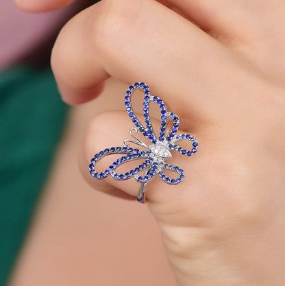 Wholesale 18K Gold Lab Created Diamond Sapphire Butterfly Ring for Women