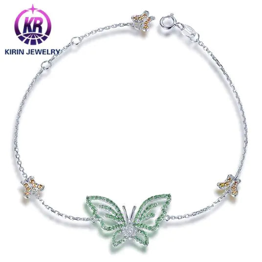 Wholesale 18K Gold Lab Created Emerald Dainty Butterfly Bracelet